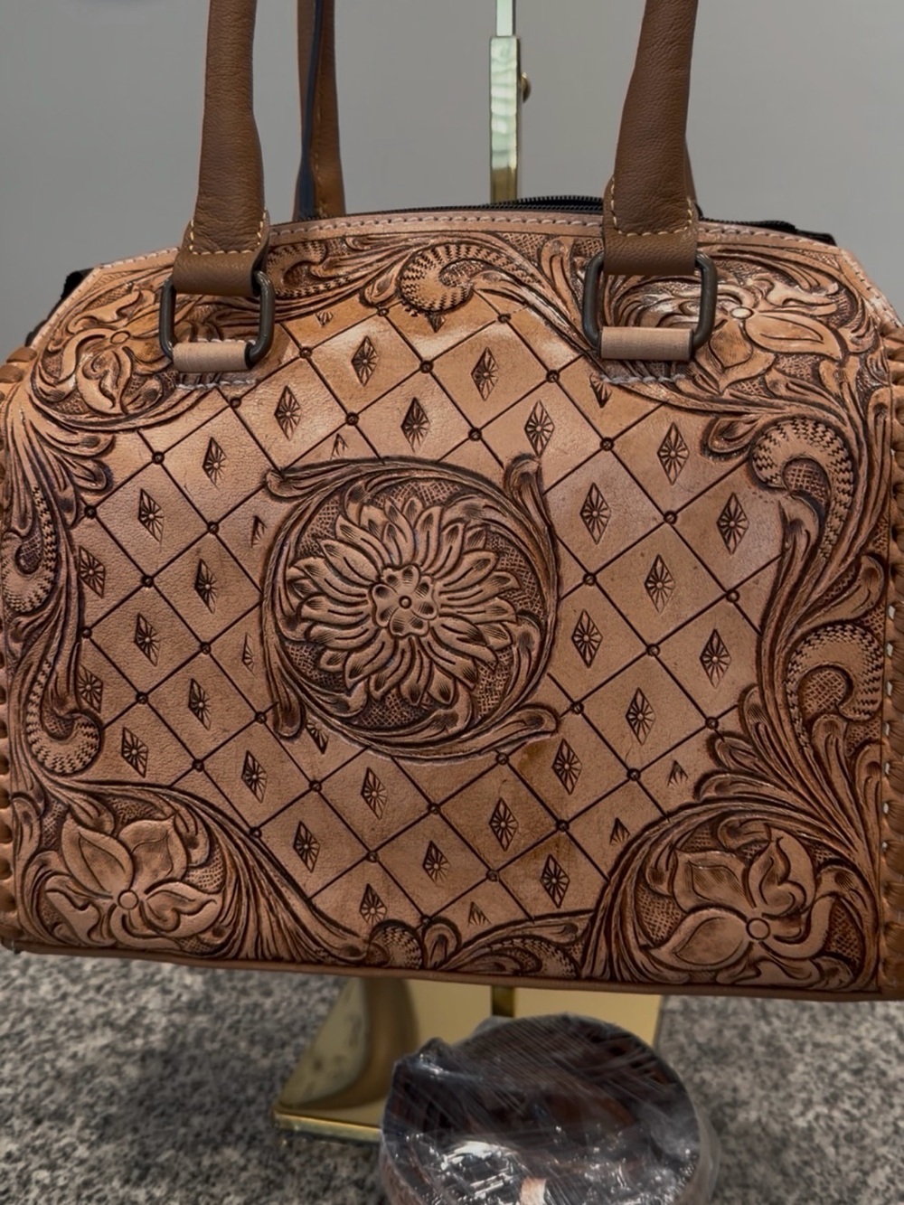 WesternTooled Floral Crossbody Bag in Brown and Tan